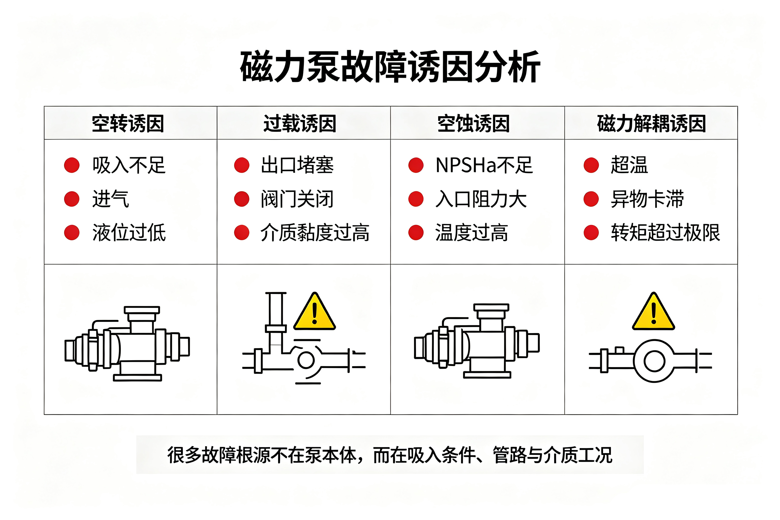 磁力泵四大故障诱因分析图解,空转过载空蚀磁力解耦产生原因图解