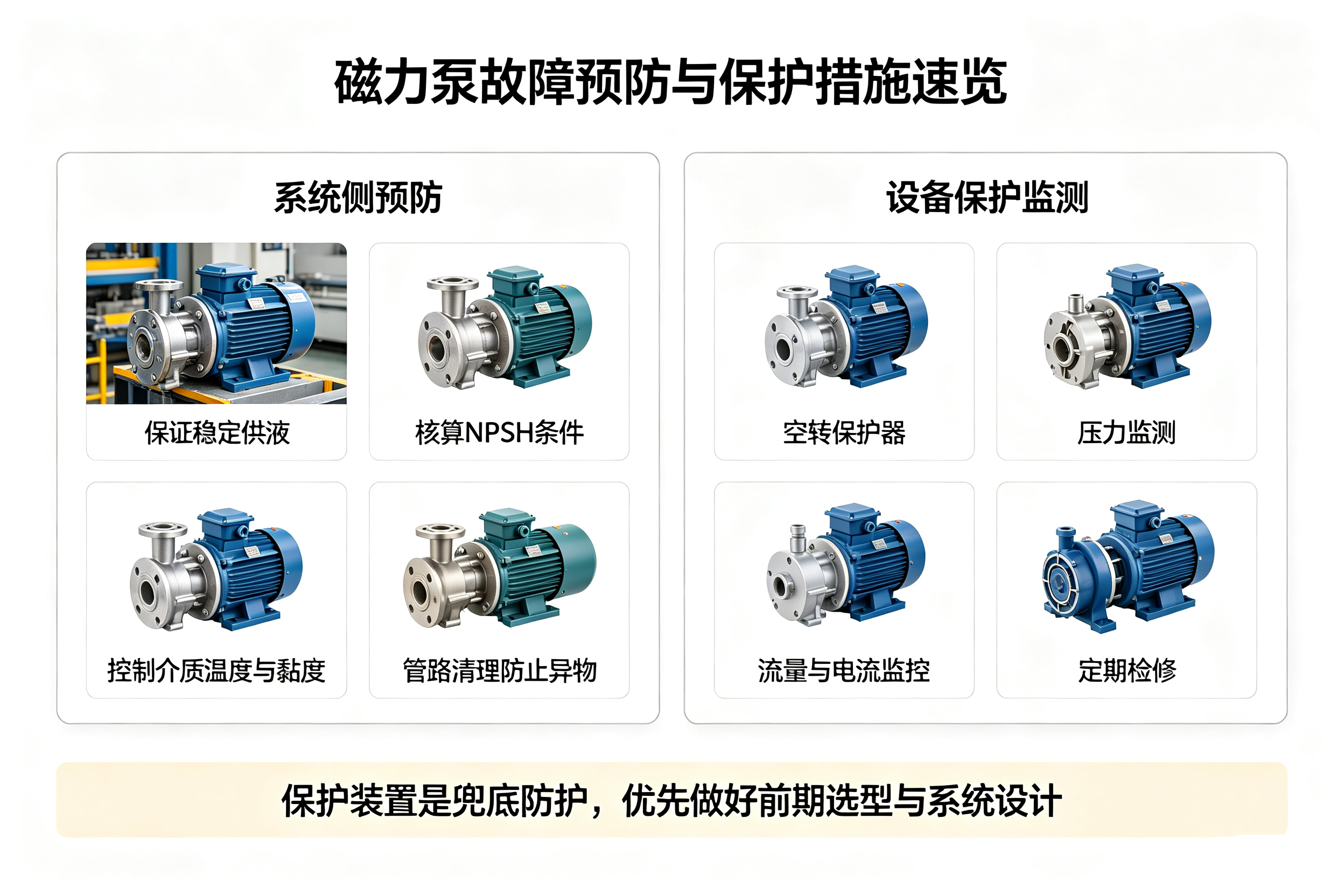 磁力泵故障预防与保护措施速览卡片,系统优化与设备保护方案对照表