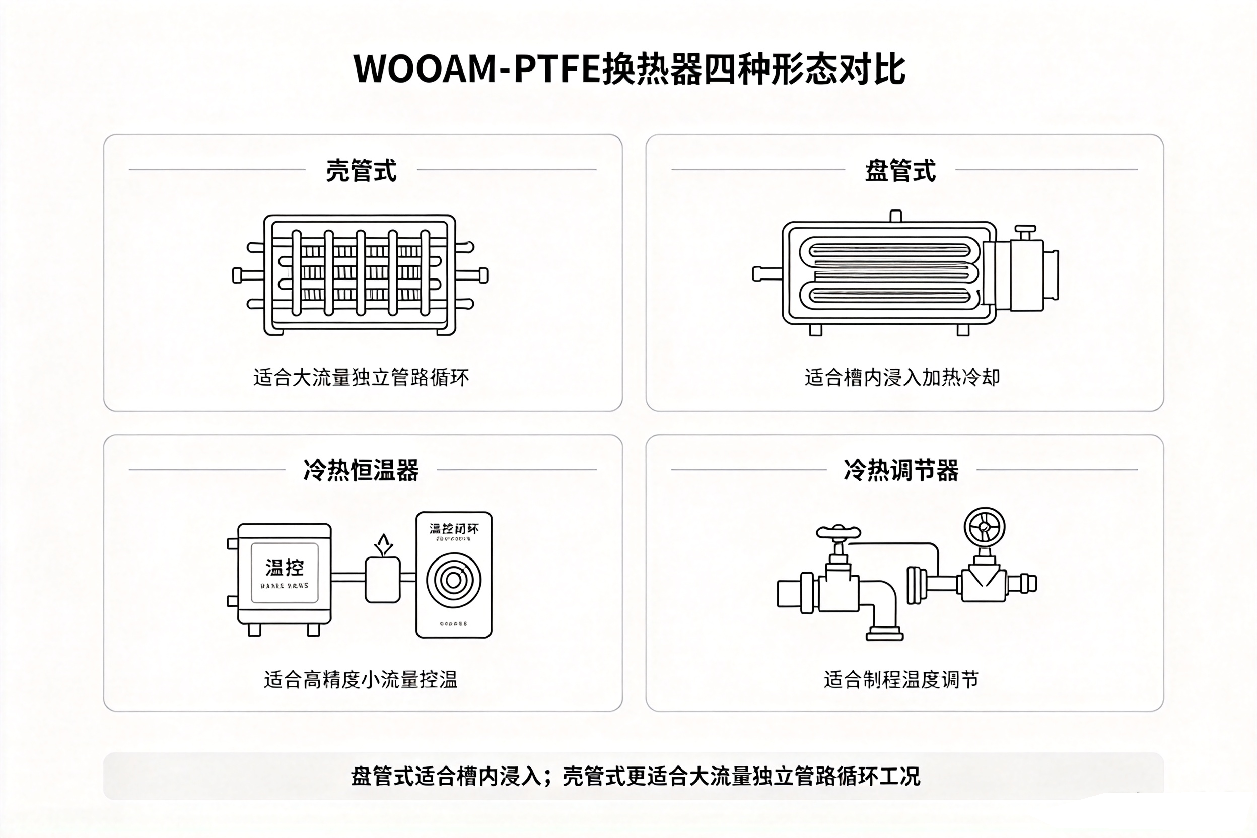 强酸强碱工况换热器四大基础要求图解,耐腐蚀、洁净度、控温精度、安装适配示意